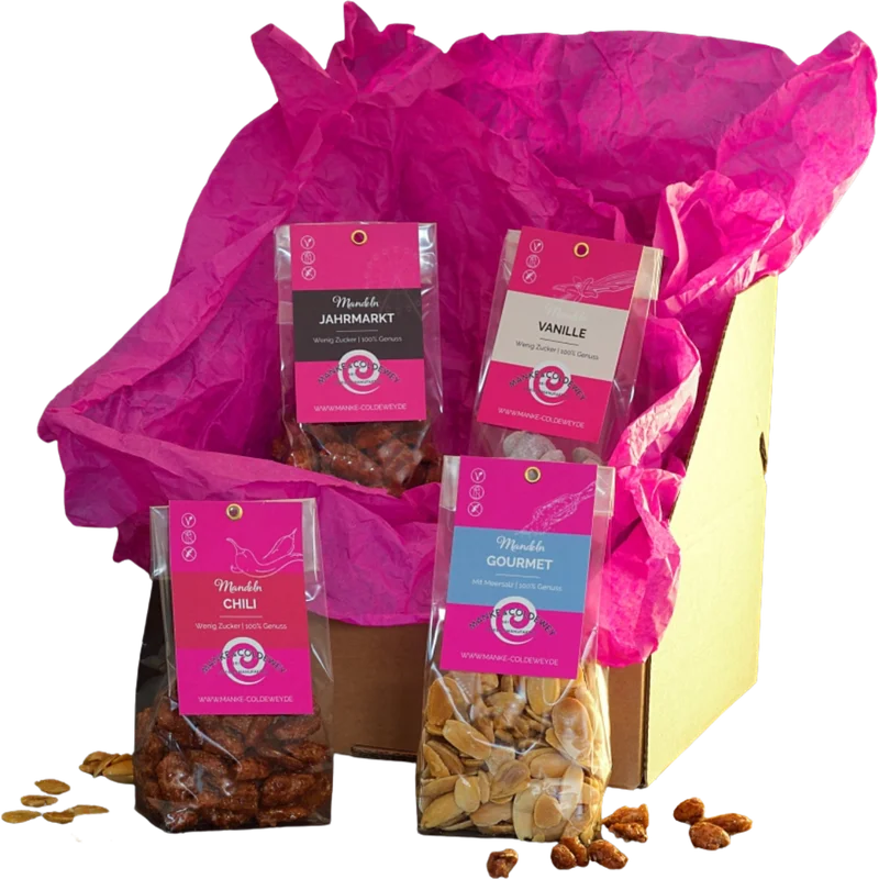 Mandel Kollektion mit vier verschiedene Mandelsorten